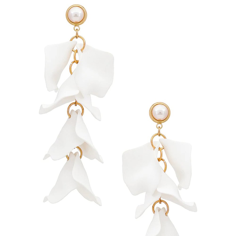 NEW SHASHI Bougainvillea Earrings in White Gold Floral Flower Pearl Hanging